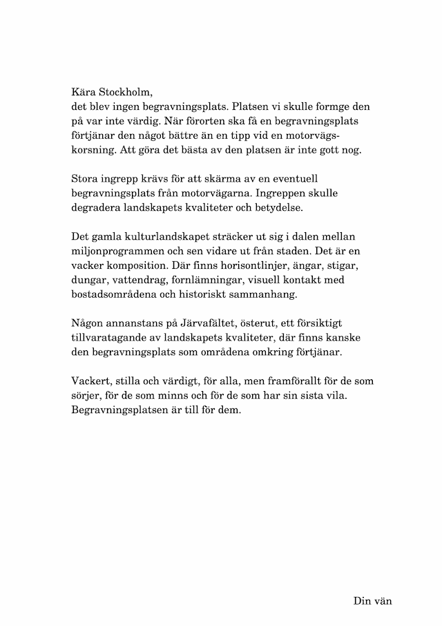 Tävlingsförslaget, ett brev i A1-format.